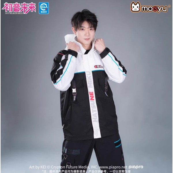 Moeyu Hatsune Miku Neon Electronic Men's Hooded Techwear Jacket - Casual Autumn Windbreaker